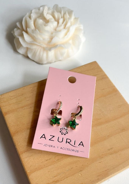 Aretes Huggie Estrella Verde
