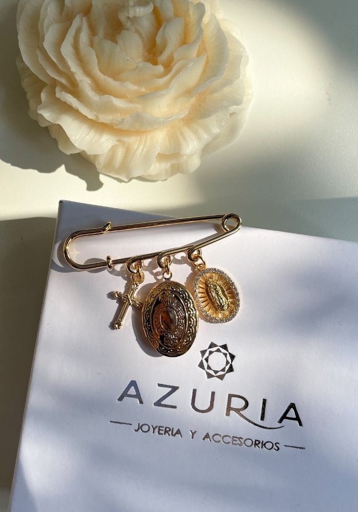 Broche Dorado Virgen Zirconia