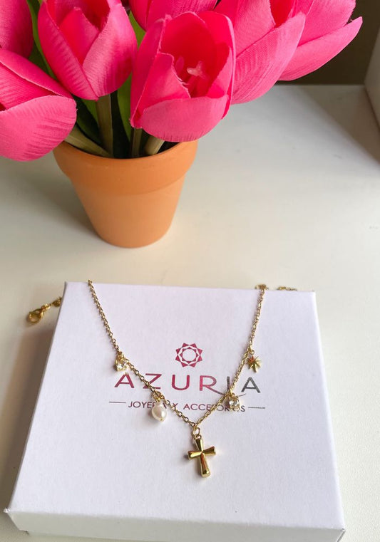 Collar Cruz con Dijes